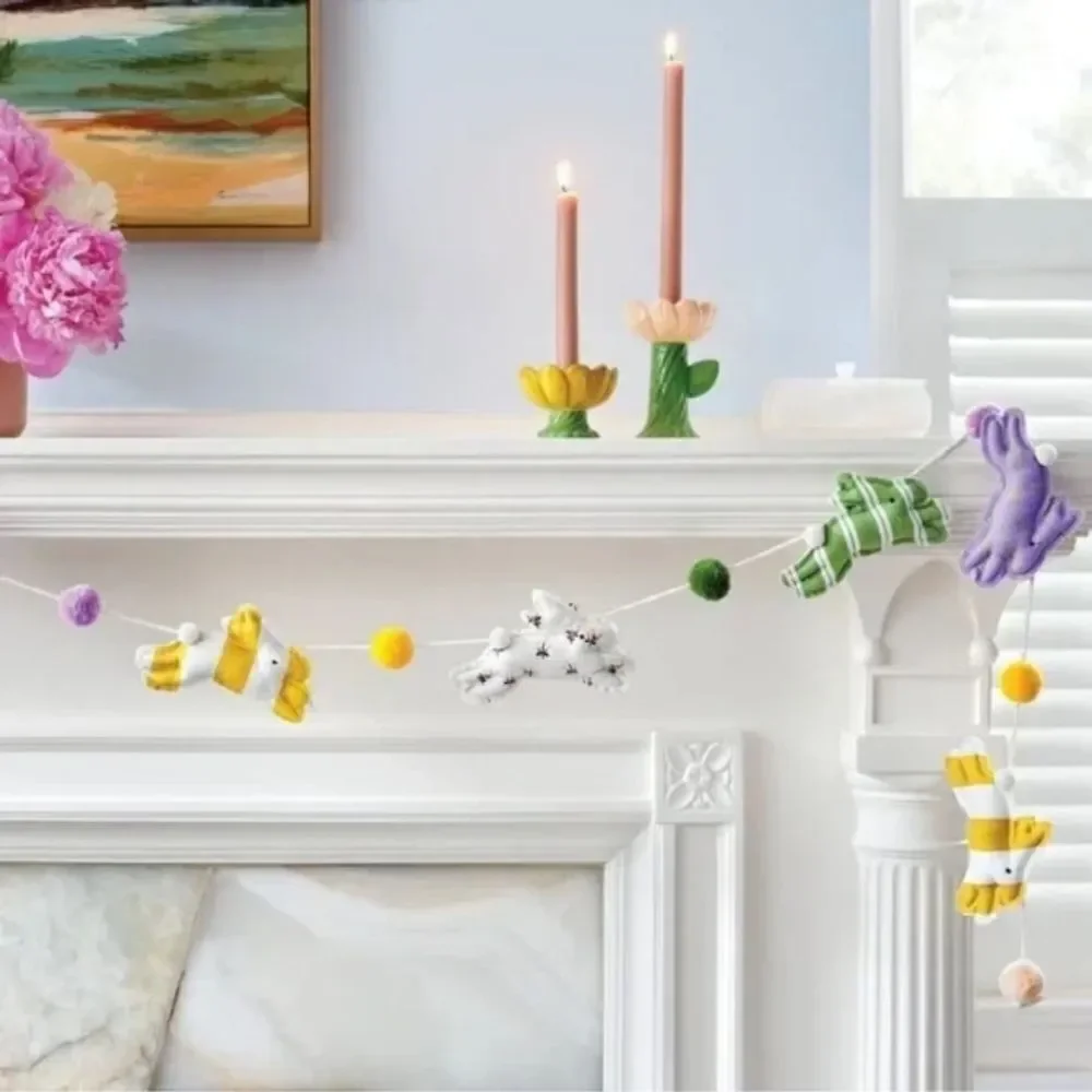 Threshold Easter Bunny Fabric & Pom Pom Garland Holiday Home Decor 6ft